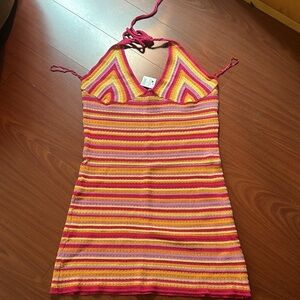 Cotton on Twiggy knit halter mini dress Lilian‎ stripe size XL NWT